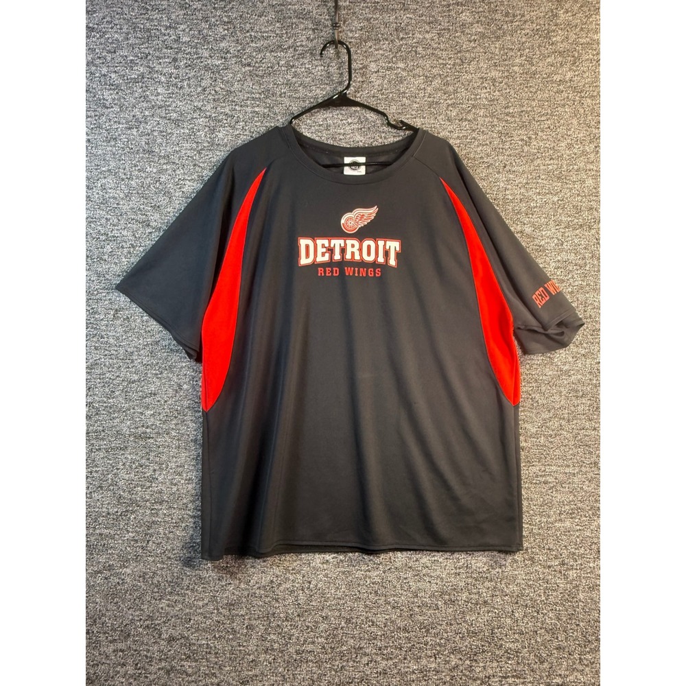 NHL Detroit Red Wings Mens‎ 2XL Performance Shirt Black Red Short Sleeve Hockey